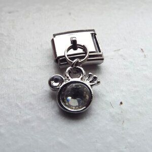 April birthstone mouse ear crown dangle 9mm stainless steel italian charm link